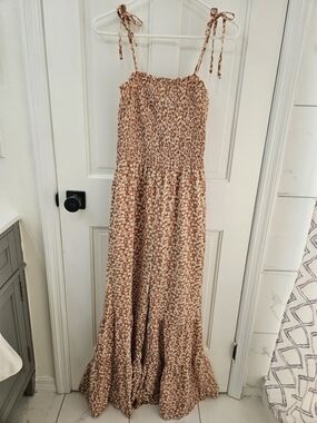 Source Unknown Rust Floral Tie-Strap Bootcut Jumpsuit